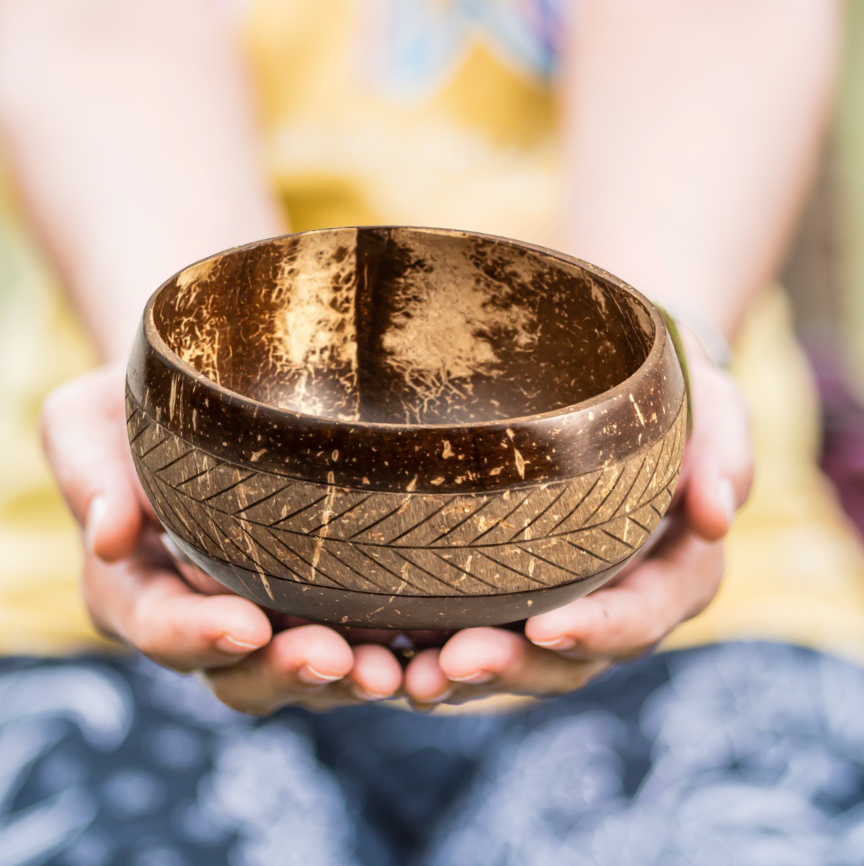 FOREST MOSAIC - JUMBO SIZE COCONUT BOWL WITH 1 SPOON & 1 FORK (900ml) (prepaid only)