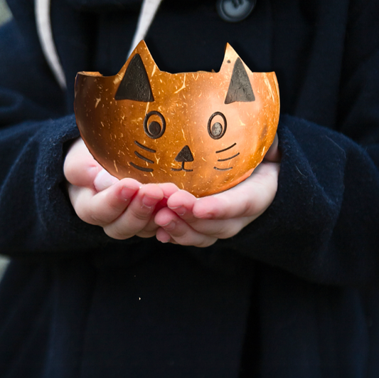 COCONUT SHELL ANIMAL BOWL - CAT (prepaid only)