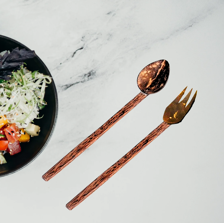 COCONUT SHELL CUTLERY (1 SPOON &1 FORK) (prepaid only)