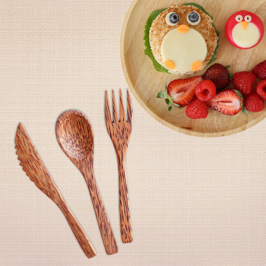 COCONUT WOOD CUTLERY SET(1 SPOON, 1 FORK, 1 KNIFE) (prepaid only)